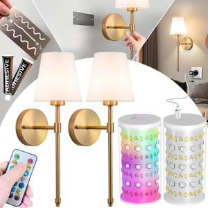 lot 13970 image: Vimhou Peel and Stick Wall Sconces, Stick On Wall Sconce Set of 2, Battery Operated Wireless Wall Light, No Drill Adhesive Wall Lamp, Corn Bulb with 10000mAh Rechargeable Battery, Bedroom Wall Decor