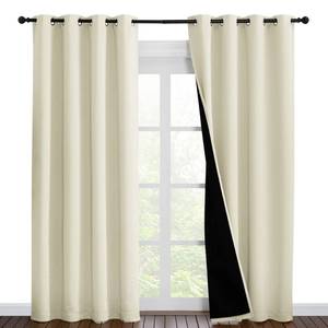 lot 13974 image: NICETOWN Living Room Completely Shaded Draperies, Privacy Protection & Noise Reducing Ring Top Drapes, Black Lined Insulated Window Treatment Curtain Panels (Beige, 2 Pieces, W55 x L86)