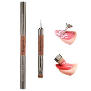 lot 14096 image: Kolinsky French Tip Nail Art Brush, Clean Up Brush for Gel Nail Polish, Wooden Handle with Dotting Tool