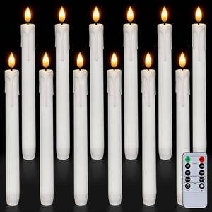 lot 14130 image: Homemory 12 Pcs Plastic Flameless Taper Candles with Remote Timer Dimmer, White Taper Candles Battery Operated with Flickering Flame Light Lifelike Led Candlesticks for Indoor Decoration 9.6 Inches
