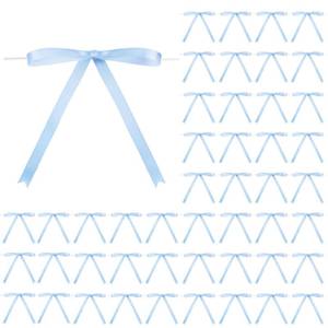 lot 14154 image: Riceshoot Light Blue Bows, 50 Pcs 5x7 Inch Twist Tie Satin Ribbon Bows for Gift Wrapping Cake Balloons Treat Bags Birthday Present Holiday Gift DIY Craft Wedding Baby Shower Anniversary Party Decor