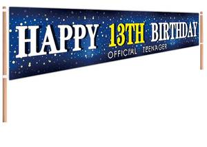 lot 14155 image: Large Blue Happy 13th Birthday Banner, Huge Teenager Sign, 13th Bday Sign for Yard Garden, 13 Year Old Blue Birthday Party,13 Bday Party Photo Backdrop Outdoor (9.8 x 1.6 ft)