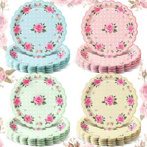 lot 14172 image: Umigy 60 Pcs Mothers Day Tea Party Decorations 7 Inch Floral Paper Plates Disposable Blossom Dessert Saucers Sets Floral Dessert Dishes for Girls Women Birthday Party Supplies