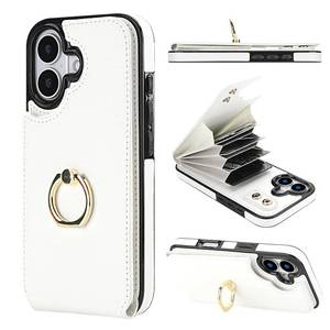 lot 14175 image: Folosu Compatible with iPhone 17 Case Wallet with Card Holder, 360°Rotation Finger Ring Holder Kickstand, RFID Blocking Leather Protective Double Buttons Shockproof Cover 6.3 Inch White