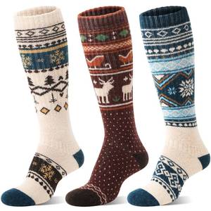 lot 14181 image: Welwoos Merino Wool Ski Socks for Womens Mens Thermal Winter Warm Thick Knee High Gift Sock Stocking Stuffers for Skiing Outdoor Sports Snowboarding 3 Pairs(Nordic,M)