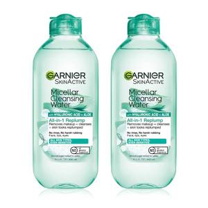 lot 14189 image: Garnier Micellar Water with Hyaluronic Acid, Facial Cleanser & Makeup Remover, Hydrating and Plumping, For All Skin Types, Vegan, Cruelty Free, 13.5 Fl Oz (400mL), 2 Count