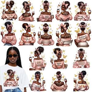 lot 14191 image: Dazoratix Black Girls Iron on Transfers - 16 Sheets Elegant Women DTF Ready to Press Inspirational Heat Transfer Stickers Patches Vinyl Decals for T Shirts Pillow Appliques Clothes Bag Decor DIY Craft