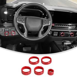 lot 14192 image: Linskip Dash Control Knob Trim Kit for 2022-2026 Silverado 1500 LT & Up, for 2024-2026 2500HD3500HD LT & Above, Switch Knob Covers for Chevy Silverado Interior Accessories(Red)