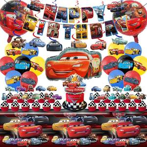 lot 14215 image: Cars Birthday Party Supplies, Party Decorations Set Include Banner, Balloons, Hanging Swirls, Cake Cupcake Toppers, Tablecloth for Boys Girls Cars Theme Party