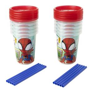 lot 14240 image: The First Years Spidey and His Amazing Friends Take & Toss Toddler Straw Cups - Spill Proof Toddler Sippy Cups with Snap On Lids and Straws - Spider-Man Gifts and Party Supplies - 10 Oz - 10 Count
