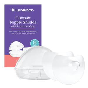 lot 14251 image: Lansinoh Contact Nipple Shields for Nursing Mothers, Ultra-Thin Soft & Flexible Medical-Grade Silicone Shields Designed for Sensitive Nipples and Latch-On Support, with Protective Case, 16mm, 2 Count