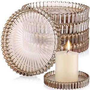 lot 14287 image: Honeydak Amber Glass Pillar Candle Holder Plates 4 Round Glass Candle Tray Round Coasters for Table Centerpiece Wedding Party Home Bridal Shower Thanksgiving Christmas Decor(6 Pcs)