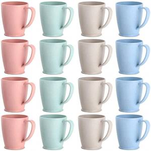 lot 19198 image: COSYOO 16 PCS Wheat Straw Cups,10 Oz Plastic Mugs with Handles Unbreakable Reusable Coffee Cups,Dishwasher Safe Microwavable for Milk,Tea,Coffee,Camping,Kitchen&RV(Multicolor)