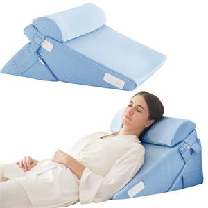 lot 19201 image: Bedluxe 3Pcs Orthopedic Bed Wedge Pillow Set, Foam Wedge Pillow Post Surgery for Back, Leg and Knee Support, Adjustable 9&12 Inch Folding Triangle Pillow for Sleeping, Acid Reflux, Snoring, Light Blue