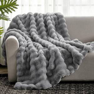 lot 19205 image: Cozy Bliss Faux Fur Throw Blanket for Couch, Fuzzy Soft Plush Thick Bubble Blanket for Sofa Bedroom Living Room,50  60 Inches Light Grey