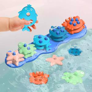 lot 19211 image: Baby Bath Toys, Premium Silicone Mold Free Ocean Animal Shape Sorting & Stacking Toddlers Bath Toys, No Hole Bathtub Floating Toys Gift for Boys Girls, Early Learning Sensory Water Toys, Bathtime Fun