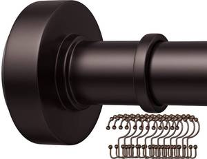 lot 19215 image: Bronze Shower Rod with 12 Hooks, 18-72 Inches, Rust Resistance, Adjustable Tension Rod with Durable Spring, No Drilling - Use For Bathroom, Bedroom, Home, Bronze