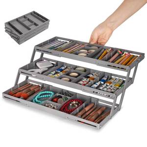 lot 19226 image: 3 Tier Drawer Organizer - Expandable Junk Drawer Organizers Smart Office Supply Organizer, Folding Drawer Storage Multi-level Desk Organizer for Makeup,Jewelry,Cosmetics,Kitchen Storage (1 Row 3 Tier)