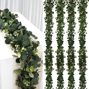 lot 19228 image: Eucalyptus Garland, 4Pcs 6FT Green Flower Garland Decor, Spring Summer Artificial Faux Eucalyptus Leaves Greenery Vines for Table Runner Wedding Arches Mantle Centerpieces Backdrop Decorations