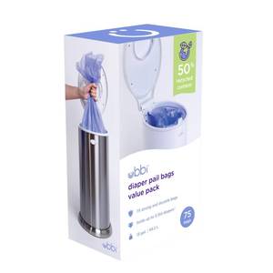 lot 19249 image: Ubbi Diaper Pail Plastic Bags, Disposable Baby Waste Bags, 3 Pack, 75 Count, 13-Gallon Bags