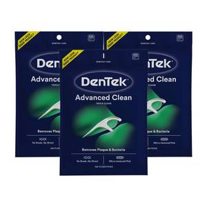 lot 20180 image: DenTek Triple Clean Advanced Clean Floss Picks, No Break & No Shred Floss, 150-Count, 3 Pack