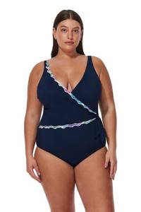 lot 20189 image: Profile by Gottex Plus Size Tricolore V-Neck Surplice One Piece - Soft Cups, Adjustable Straps, Tummy Control, Side Tie size 24W