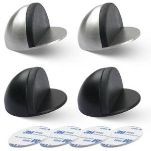 lot 20205 image: 4 Pcs Adhesive Door Stopper Stainless Steel Floor Door Stopper Floor Mounted Door Stops for Living Room Bedroom Bathroom Office (Black&Silver)