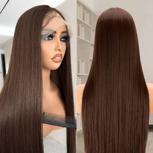 lot 20214 image: BLL Chocolate Brown Lace Front Wig 30 Inch Glueless Lace Front Wigs Pre-Plucked Straight Hair HD Synthetic Wig (Chocolate Brown, 30 Inch)