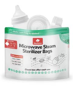 lot 20216 image: dearlomum Microwave Steam Sterilizer Bag for Baby Bottles 8 Count (20 Uses Per Bag), Reusable Travel Sterilization Pouches, Disinfection Container for Baby Pacifiers and Breast Pump Accessories