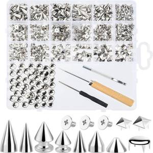 lot 20217 image: NEBURORA 440Pcs Punk Spikes and Studs Kit for Clothing,Metal Leather Rivets Square Pyramid Dome Rivets DIY Punk Style Clothing Shoes Jacket Collar