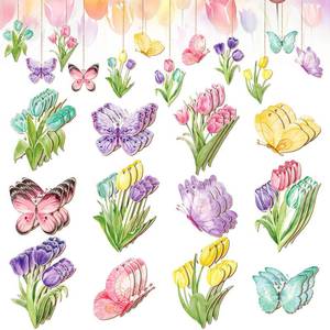 lot 20218 image: Wenqik 36 Pcs Spring Ornaments for Tree Spring Flower Tulip Wooded Decorations Easter Tree Decorations Farmhouse Hanging Sign for Holiday Easter Party Home Decoration(Butterfly)