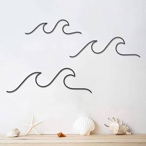 lot 20227 image: Qmetalart Wave Wall Decor Black Metal Wire Wall Art Ocean Coastal Sea Beach Pictures Surf Nursery Themed Hanging for Home Living Room Sum-mer Seaside Decoration for Bedroom Bathroom