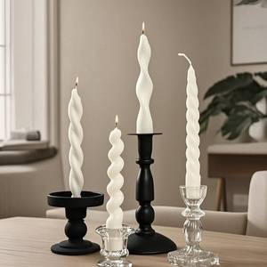 lot 20234 image: White Spiral Taper Candles Short Candle Sticks Unscented Smokeless Twisted Candlesticks for Christmas Table Decor Holiday Dinner Party-7.5inch-4pack (1 broken)