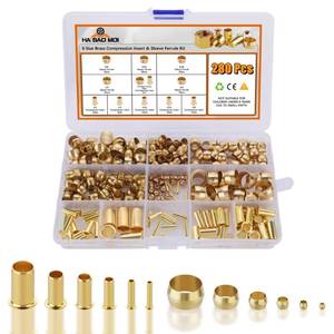 lot 20242 image: HASAOMOI 280PCS Compression Fittings Assortment kit - 6 Sizes (14, 38, 516, 12, 316,18) of Brass Compression Sleeve Ferrule & Insert, Connect for Air, Water, Fuel, Oil and Inert Gases