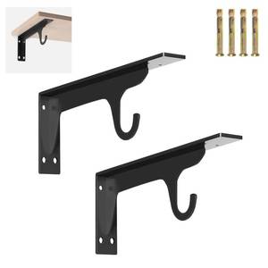 lot 20268 image: Closet Rod Bracket, Maijdoany 2Pcs Heavy Duty Wall Mounted Shelf Bracket with Hook Rod Holder for Closet, Curtain, Wardrobe �� Durable Iron Support