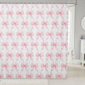 lot 20276 image: Feelyou Bow Bath Curtain Boys Girls 72x72 Pink Girls Bow Shower Curtain for Kids Women Men Waterproof Cute Bowknot Bathroom Shower Curtain Set Kawaii Kids Bathroom Accessories (NOT Bow Design)(Light Pink solid design)