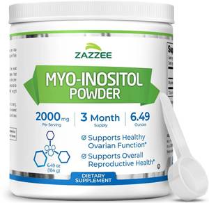 lot 20278 image: Zazzee Myo-Inositol Powder, 3 Month Supply, 92 Servings, 2000 mg per Serving, Free Scoop for Exact Dosage, 6.49 Ounces, Certified Kosher, 100% Pure, Fertility & Reproductive Support, Made in the USA