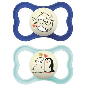 lot 20279 image: MAM Supreme Baby Pacifier, Newborns 16 Months, Developed with Orthodontists, Extra Air Flow for Sensitive Skin, Glows in The Dark, BPA-Free Silicone, Sterilizer Case, Pack of 2, Made in Europe