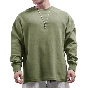 lot 20292 image: JEEING GEAR Mens Basic Long Sleeve Waffle Sweatshirt Loose Fit Workout Pullover Crewneck Shirt Light Green Color Size M