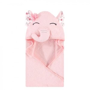 lot 20293 image: Hudson Baby Infant Girl Cotton Animal Face Hooded Towel  Floral Pretty Elephant  One Size