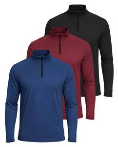 lot 20295 image: Real Essentials 3 Pack Mens Dry-Fit Active Quarter Zip Long Sleeve Athletic Performance Pullover (Available in Big & Tall) Set 9 L