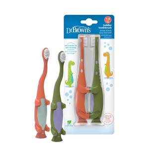 lot 20319 image: Dr. Browns Baby and Toddler Toothbrush, Green and Orange Dinosaur 2-Pack, 1-4 Years