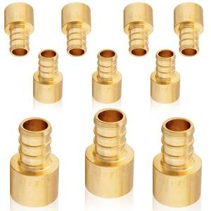 lot 20321 image: 8-Pack HeSun PEX Fittings, 12 PEX x 12 Female Sweat Adapter (Over Copper Tube), Brass Crimp Fitting for ASTM F1807(PEX1807127)