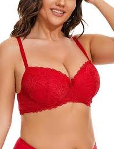 lot 2252 image: Red lace push-up bra comfort wire size 46D