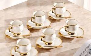 lot 11313 image: White gold ceramic coffee mug and tray set, 18-piece set of 3.5 oz small coffee cups, coffee mug sets, teacup and sets, adult tea set sets, tea party sets suitable for cappuccino, latte, mocha
