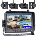 WOOCARTY 1080P 7" Magnetic Wireless RV Backup Camera System, 2 Rear Cameras + 2 Side Cameras for Reversing/Monitoring Trailer Camper, 1080P DVR Monitor, 4x9600mAh Waterproof IR Night Vision RV Cameras