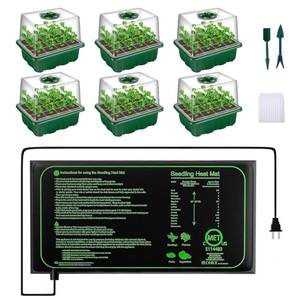 lot 9638 image: 6-Pack Seed Starter Trays with 10in.x20.75in. Seedling Heat Mat for Indoor Home Gardening Seed Starting, 72-Cell Seed Starter Kit with Humidity Dome(12 Cells per Tray), MET Certified
