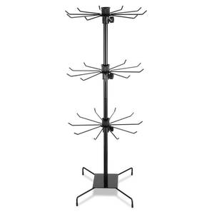 lot 9645 image: Nodaaiie 3 Tier 28.3 x 11.8 Inch Rotating Display Stand, Earring Display Rack, Black Metal Retail Display Stand with Hooks for Necklace, Bracelet, Earrings, and Keychains, Adjustable Height