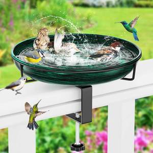 lot 9646 image: ODSNANIE Deck Mounted Metal Bird Bath for Outside, Detachable Birdbath Bowl with Adjustable Steel Clamp, Outdoor Bird Feeder for Railing Balcony Fence Yard Art Garden Decor (Vintage Green)