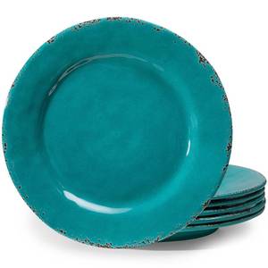 lot 9651 image: ZAROCRUS Dinner Plates, 6 Piece Vintage Melamine dinnerware Set, 11-inch Melamine SaladDessert Plates, Set of 6, Outdoor Pasta Plates or Shallow Bowl for Patio and Everyday Use, Teal��